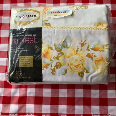 Vintage Retro Sheet Set QUEEN No Iron Yellow Rose Romance 1960s Made in Canada