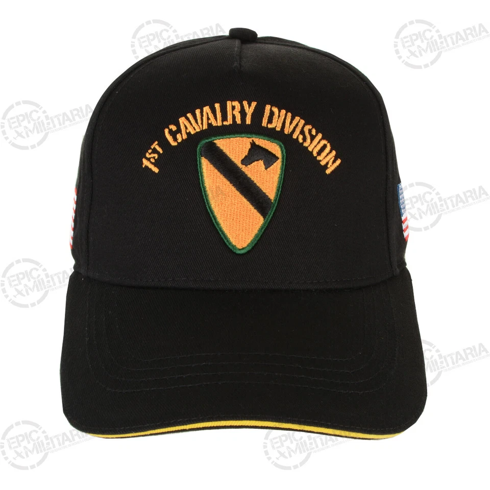 Casquette de baseball militaire américaine 1ère division de cavalerie - chapeau réglable armée noire - Photo 3/4