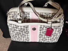 Coach Signature Peyton White/Grey/Pink Satchel; Good condition