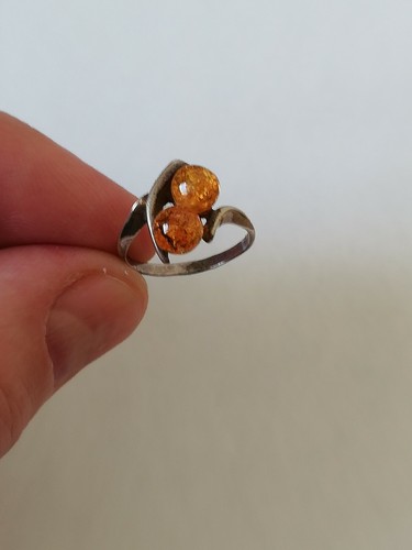 Bague femme en argent massif et 2 boules d'ambre - Foto 2 di 11