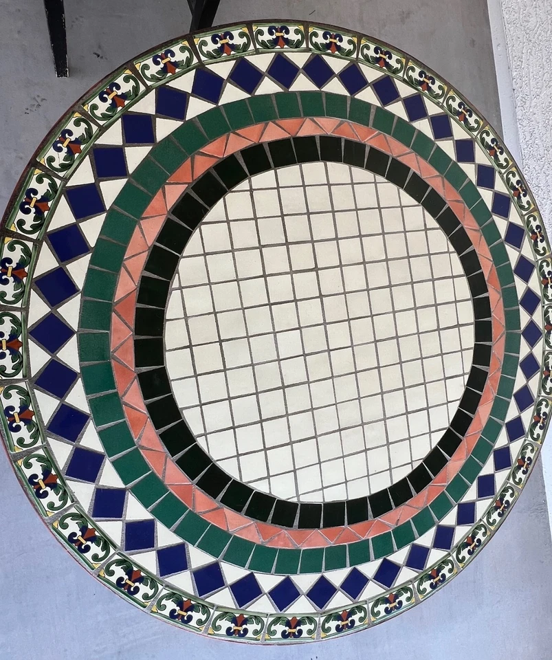 Lovely Talavera Round Dining Table 48” Top Colored Tile Incased in Painted Metal - Image 2 of 4