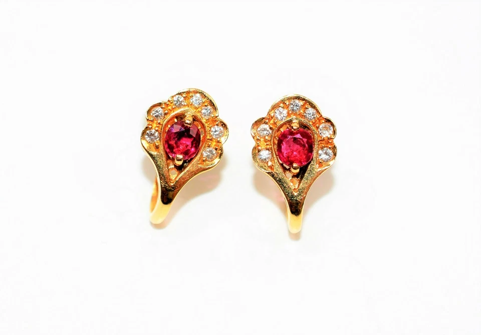 Natural Ruby & Diamond Earrings 18K Solid Gold Earrings Ruby Earrings 1.25tcw - Image 2 of 4