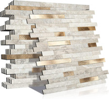 Peel and Stick Marble Tiles - Beige with Golden Stripes for Kitchen Bath