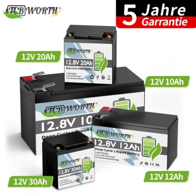 TCBWORTH LiFePO4 12V 6Ah 10Ah 30Ah Lithium Batterie BMS für Kinderwagen Boot Camping EU