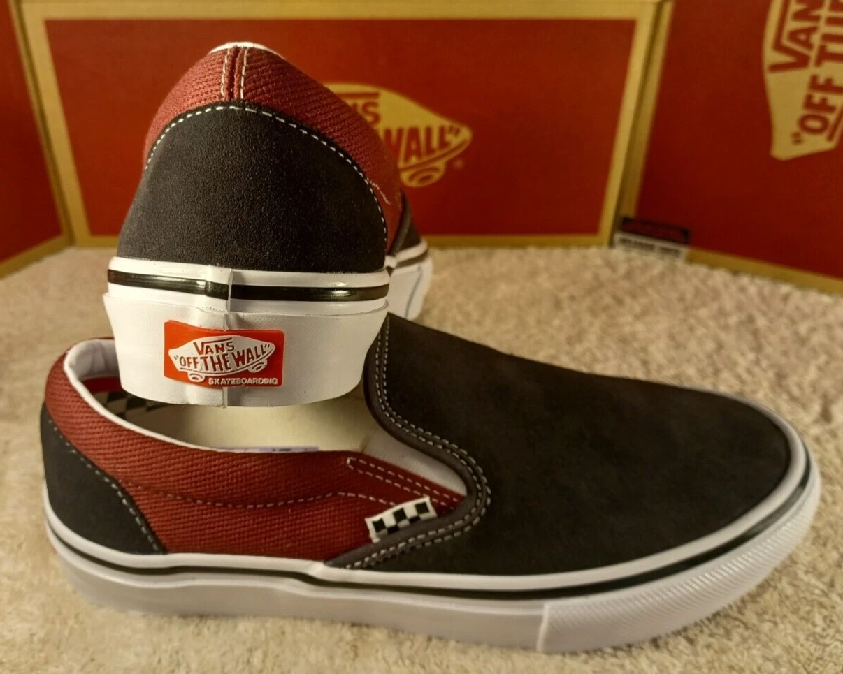 Vans Men's 7/Women's 8.5 Slip On Pro Suede Asphalt Pomegranate Black True White