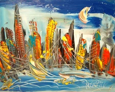 MANHATTAN   Modern Abstract   Original Oil Painting  IMPRESSIONIST ARTIST