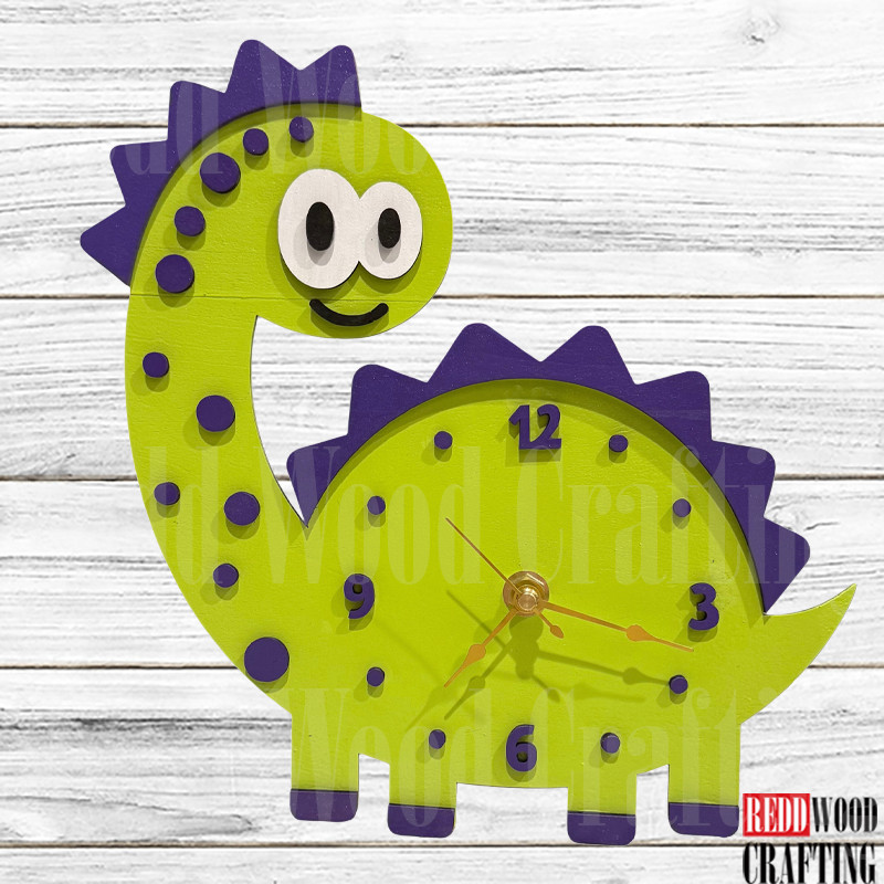 Whimsical Wooden Dinosaur Wall Clock