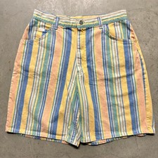 Vintage 90s Lee Striped Pastel Multicolor Denim Shorts Sz 16 31" Union Made USA