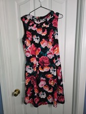 Eliza J Floral W/ Cutout Collar Sheath Dress, Lined, Black With Pink, Orange, 10