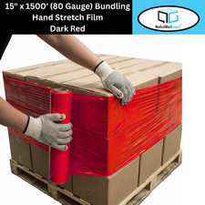 8 Rolls 15" x 1500' 80 Gauge Cast Bundling Hand Stretch Wrap Film Dark Red