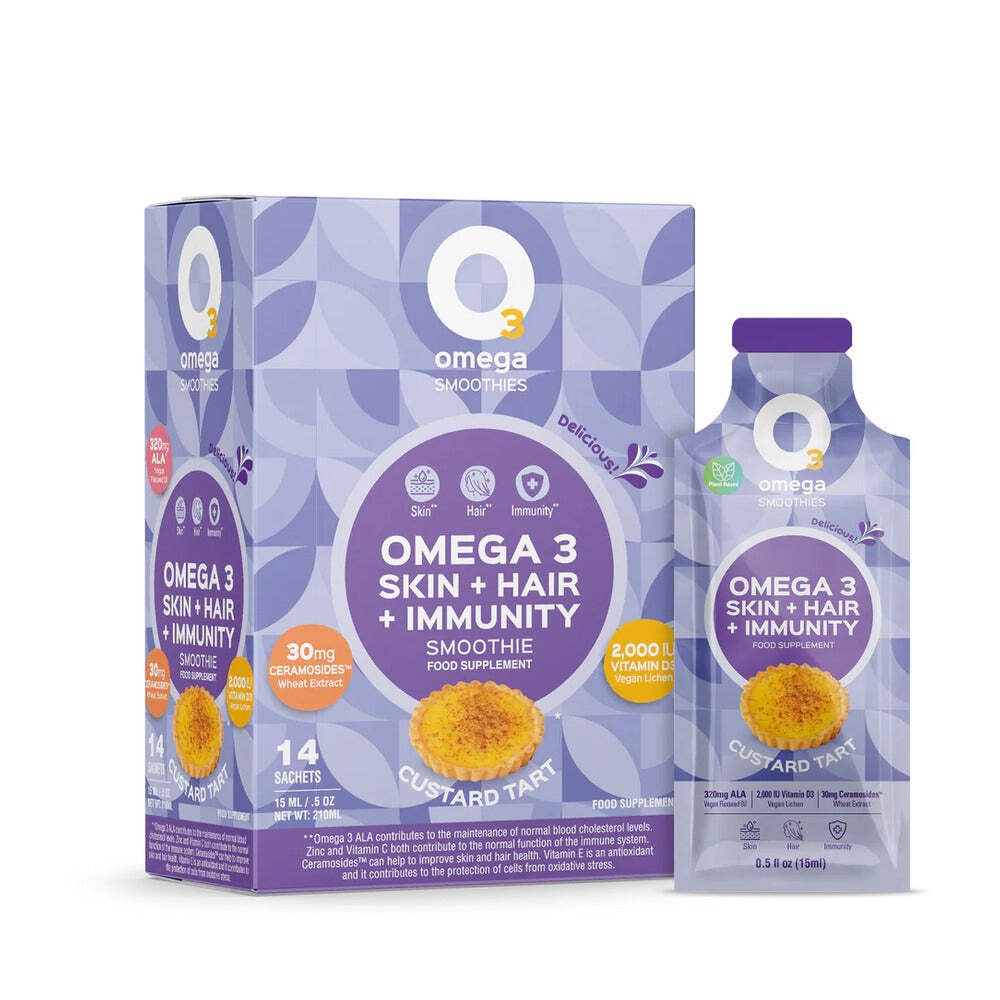 O3Omega Custard Tart Smoothie Supplement 14 Sachets Skin Hair Immunity