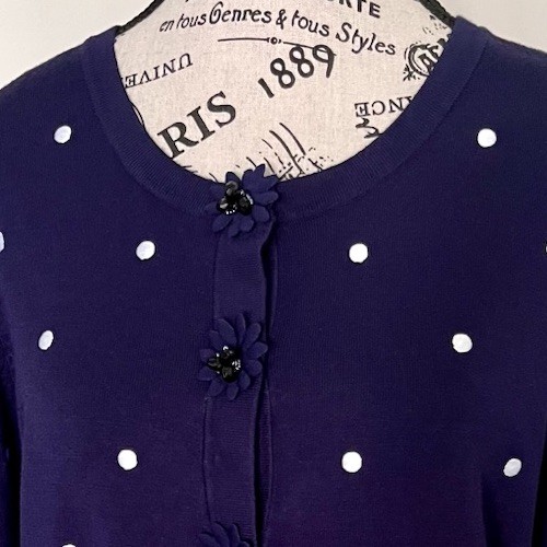 Charter Club Polka Dot Cardigan Beaded Buttons Size M - Bild 2 von 6