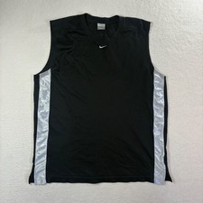 Y2K Nike Center Swoosh Basketball Jersey Mens XL Black Silver Mesh Tank Vintage