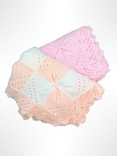 2 Vintage Hand Crocheted Baby Blankets / Soft Acrylic Lace Throws / Pink  White