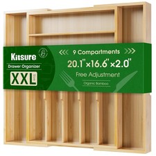 Silverware Organizer - Expandable Bamboo Kitchen Drawer Organizer for Cooking...