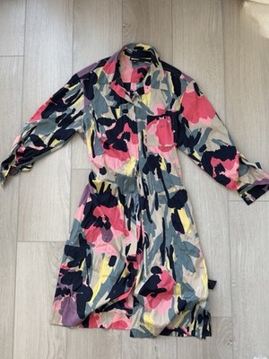 DKNY Multicolor Abstract Pattern Shirt Dress Knee Length Collared Long  Sleeve M | eBay