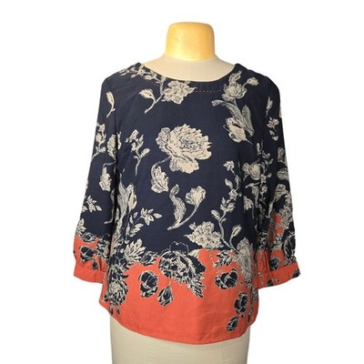 Skies are Blue Womens Large Floral Blouse Top Boho Chic Cottagecore Career Fall