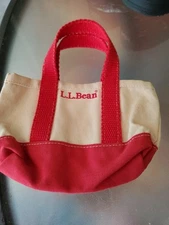 LL Bean 80s Vintage Mini Boat Tote Duck Canvas  Tote Bag Rare RED Cream 6" X 4"