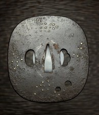 silver inlay Tenuki-o-ana Tsuba for Koshirae fittings, Edo antique, #405