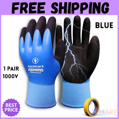 1000V High Voltage Electrical Gloves  Insulated Rubber, Waterproof Non-Slip Palm