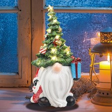 Lighted Christmas Tree Gnome Decoration -11 Inch Resin Xmas Gnomes Figurine L...