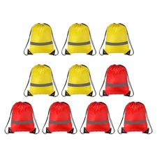 10Pcs Drawstring Bag Drawstring Backpack Bulk Reflective Cinch Sack Red Yellow
