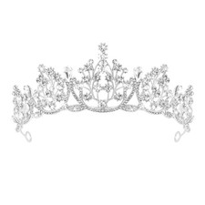 TAROSE Silver Crowns and Tiaras for Women, Queen One Size, 1 A. Silver White