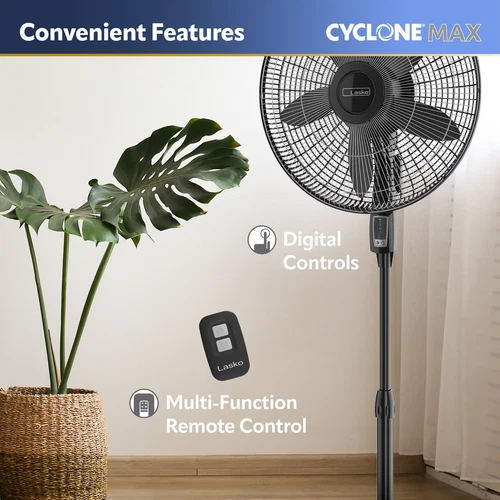 18" 4-Speed 23 ft/s High-Velocity Remote Controlled Pedestal Fan, Black, S18605 - Picture 7 of 15