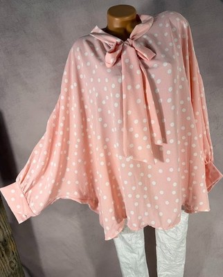 NEU Schluppen Tunika Bluse  Italy extra weit Tupfen Dots ROSA 42 44 46