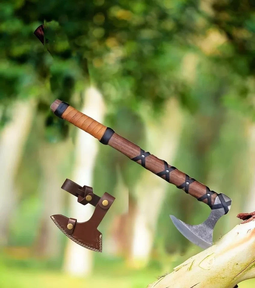 Handcrafted Viking axe made of carbon steel with leather sheath. Nordic axe - Bild 3 von 4