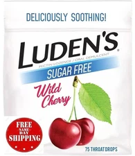 Luden's Sugar Free Wild Cherry Throat Drops, Sore Throat Relief, 75 Count