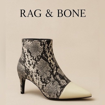 Rag & Bone Beha Snakeskin Goat Leather Ankle Boots 37.5| Pointed Off-White Cap