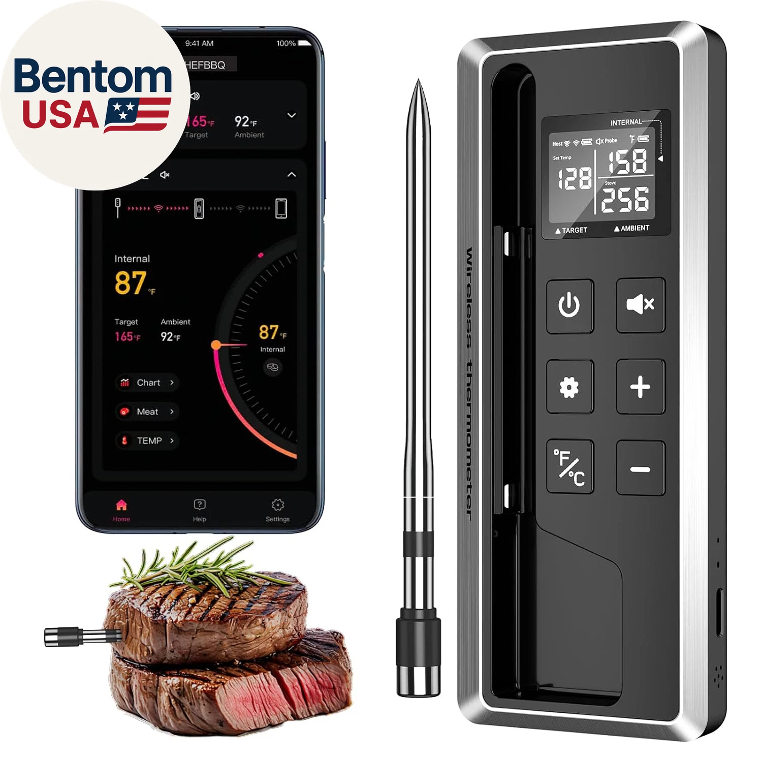 Wireless Meat Thermometer with Smart Timer & APP Control, 800Ft Bluetooth Grill
Opens in a new windo