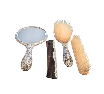 Sterling Silver Dressing table Set by W.I. Broadway & Co with Puti design