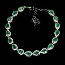 925 Sterling Silver Bracelet Pear Emerald 6x4mm Natural Gemstone Jewelry 8.5 In