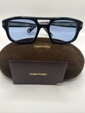 Tom Ford TF0022 01V Icon Collection Sunglasses Black Frame Blue Lens 53mm