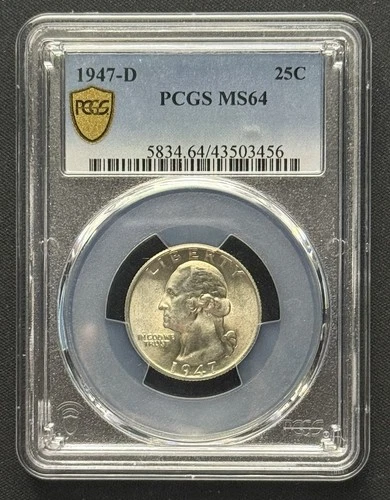1947‑D Washington Quarter — PCGS MS64 — 90% Silver Denver — Cert #43503456