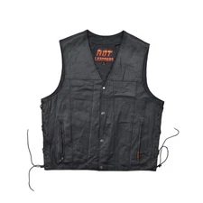 Hot Leathers Black Leather Bomber Vest Men's XL Snap Button Premium Leather