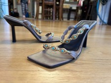 GIUSEPPE ZANOTTI Brown Leather Jewelry Decoration Slides Size 9 IT 39 Good Cond.
