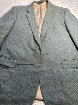 BEN SILVER Tweed Blazer 48 L Cashmere USA Woven in Scotland Johnstons of Elgin