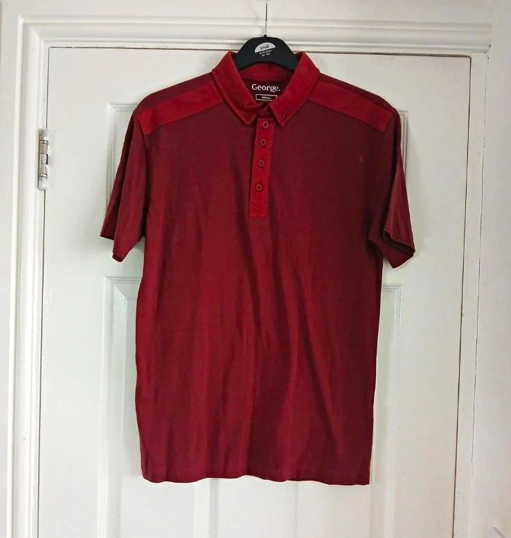 George Men's Short Sleeve Collared Polo Shirt Solid Burgundy Size S Regular