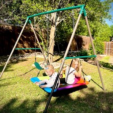 440lb Heavy Duty Swing Set Kids Adult with 2 Swings Metal Frame Backyard Playset
