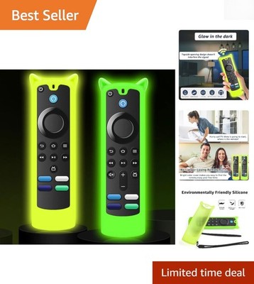 Shockproof Remote Cover 2-Pack with Glow in the Dark & Lanyard - Green & Yellow