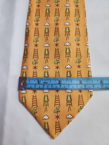 HERMES Vintage Frogs Climbing Ladder Sun Cloud Print Tie Toad Sun. Light Orange - Picture 3 of 9