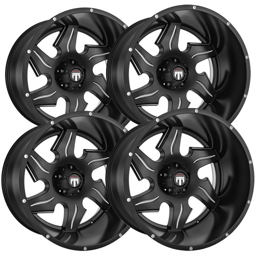 (Set of 4) American Truxx AT163 Ninja 22x14 6x5.5 -76mm Black/Milled Wheels Rims