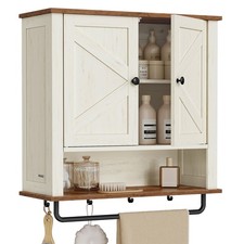 Bathroom Wall Cabinet with Barn Doors, Adjustable Shelf, Rustic White Finish