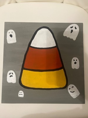 10x10 painting of candy corn with ghosts