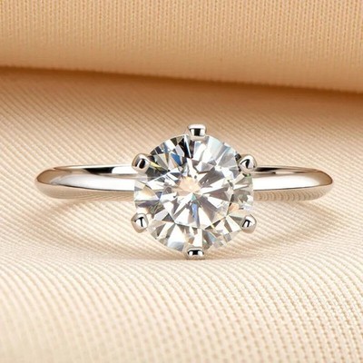 Solid 14K White Gold 2.25 Ct Round Cut Moissanite Solitaire Engagement Ring