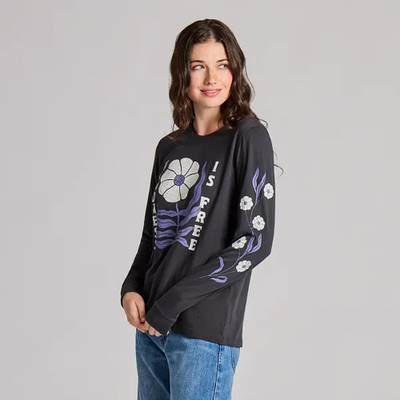 Life is Good Women's Kindness is Free Woodblock Flower Long Sleeve Crusher Tee