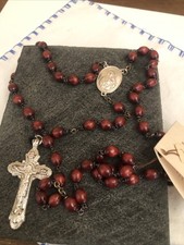 Vintage Rosary Red Wood Beads Christian Vatican Rosary. Silver Crucifix With Box
